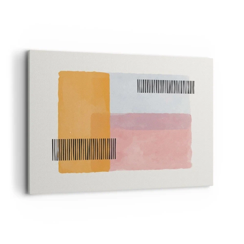 Impression sur toile - Image sur toile - Géométrie aux couleurs pastel avec des lignes sur fond clair - 100x70cm - D'un coin à l'autre - Décoration murale moderne pour le salon et la chambre ARTTOR