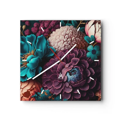 Horloge murale - Pendule murale - Un bouquet de fleurs aux couleurs intenses sur fond sombre - 30x30cm - La nature en abondance - Décoration murale moderne pour le salon et la chambre ARTTOR
