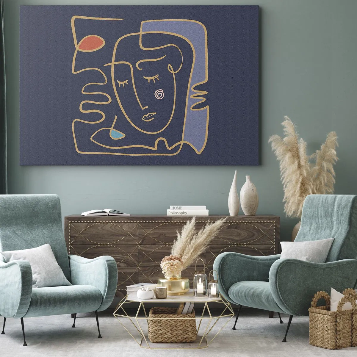 Impression sur toile - Image sur toile - Portrait de visage abstrait dans un style minimaliste - 120x80cm - En réflexion - Décoration murale moderne pour le salon et la chambre ARTTOR