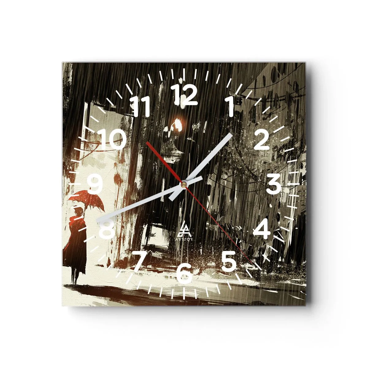 Horloge murale - Pendule murale - La poésie du parapluie rouge - 40x40 cm