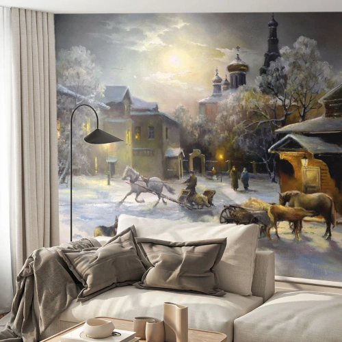 Papier peint sur mesure Premium Canvas - La magie de l'hiver russe - Paysage, Village, L'hiver à la campagne