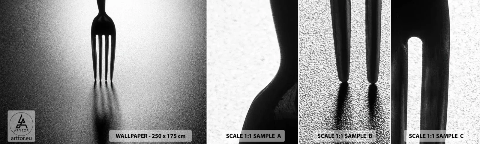 Échantillon De Papier Peint Standard Eco - Lumière et ombre - Fourchette, Coutellerie, Cuisine - 100x30 cm