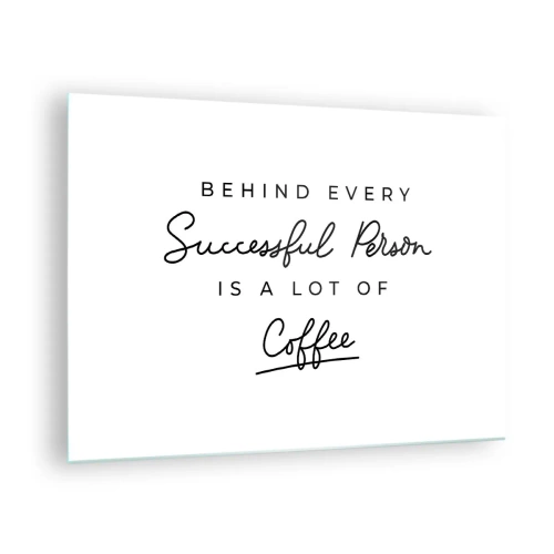 Impression sur verre - Image sur verre - Une citation motivante sur le succès et le café dans un style minimaliste. - 70x50cm - Secret du succès - Décoration murale moderne pour le salon et la chambre ARTTOR