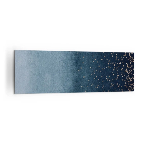 Impression sur toile - Image sur toile - Dégradés bleus avec de subtils accents dorés - 160x50cm - Composition - phases bleues - Décoration murale moderne pour le salon et la chambre ARTTOR