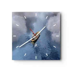 Horloge murale - Pendule murale - Un homme dans un bateau sur une mer calme entourée de nuages - 30x30cm - Vie – voyage – inconnu - Décoration murale moderne pour le salon et la chambre ARTTOR