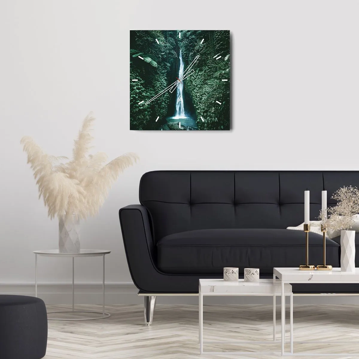 Horloge murale - Pendule murale - Une cascade entourée d'une végétation tropicale dense - 30x30cm - Fontaine tropicale - Décoration murale moderne pour le salon et la chambre ARTTOR