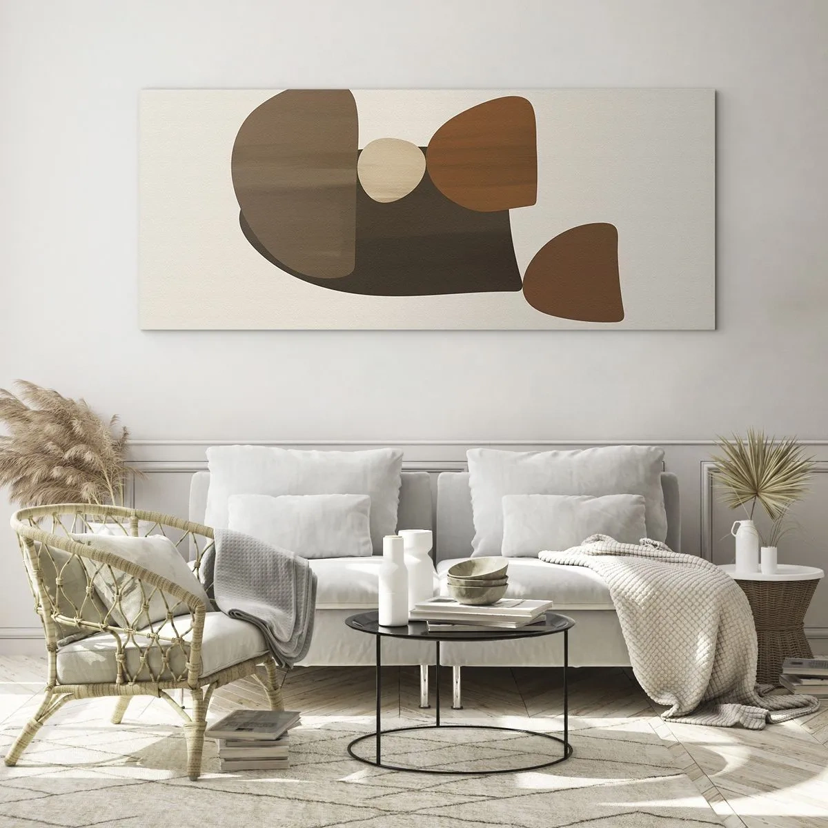 Impression sur verre - Image sur verre - Composition abstraite dans les tons marron et beige - 140x50cm - Composition de marrons - Décoration murale moderne pour le salon et la chambre ARTTOR