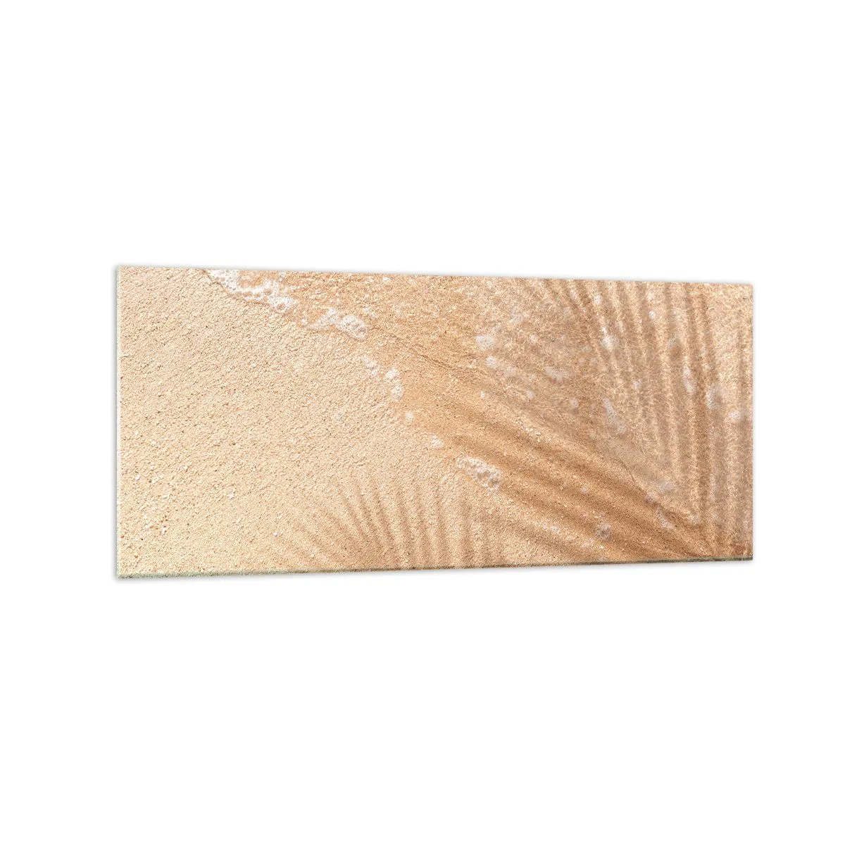 Impression sur verre - Image sur verre - L'ombre d'un palmier sur le sable avec un délicat motif de vagues - 120x50cm - Ombre d'un été chaud - Décoration murale moderne pour le salon et la chambre ARTTOR
