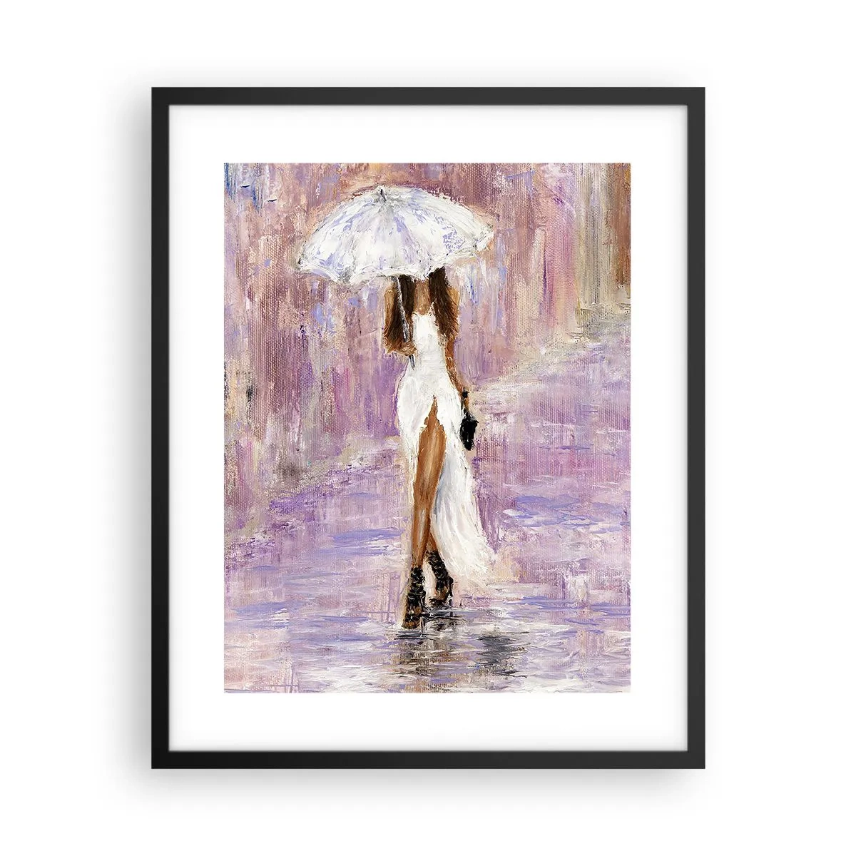 Affiche dans un cadre noir - Poster - Sous la pluie lilas - 40x50 cm