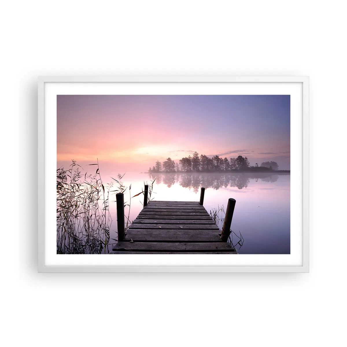Affiche dans un cadre blanc - Poster - De la brume lilas… - 70x50 cm