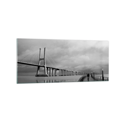 Impression sur verre - Image sur verre - Un pont suspendu au-dessus de l'eau en noir et blanc - 120x50cm - A tous ceux qui lui sont important - Décoration murale moderne pour le salon et la chambre ARTTOR
