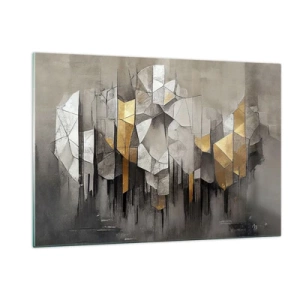 Impression sur verre - Image sur verre - Formes abstraites dans des tons de gris, blanc et or - 120x80cm - Composition de glace et de lumière - Décoration murale moderne pour le salon et la chambre ARTTOR