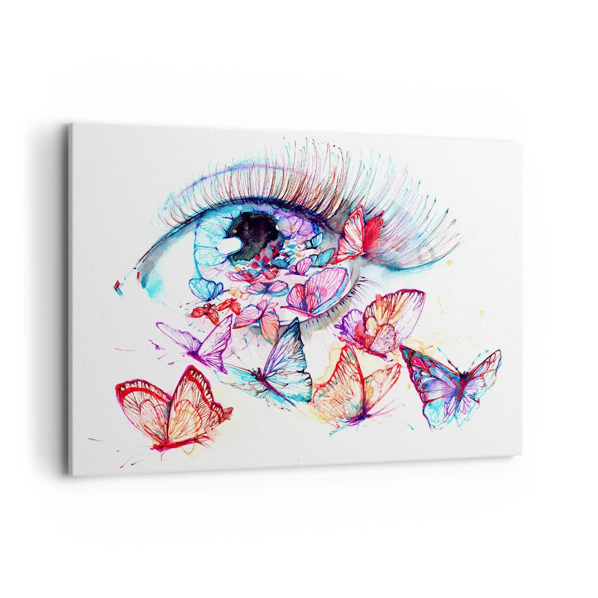 Impression sur toile - Image sur toile - Un œil aquarelle entouré de papillons colorés - 120x80cm - Charme des yeux de conte de fées - Décoration murale moderne pour le salon et la chambre ARTTOR