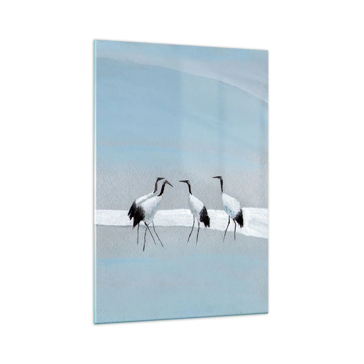 Impression sur verre - Image sur verre - Un groupe de grues contre un ciel bleu et le soleil levant - 70x100cm - Après une chaude journée - Décoration murale moderne pour le salon et la chambre ARTTOR