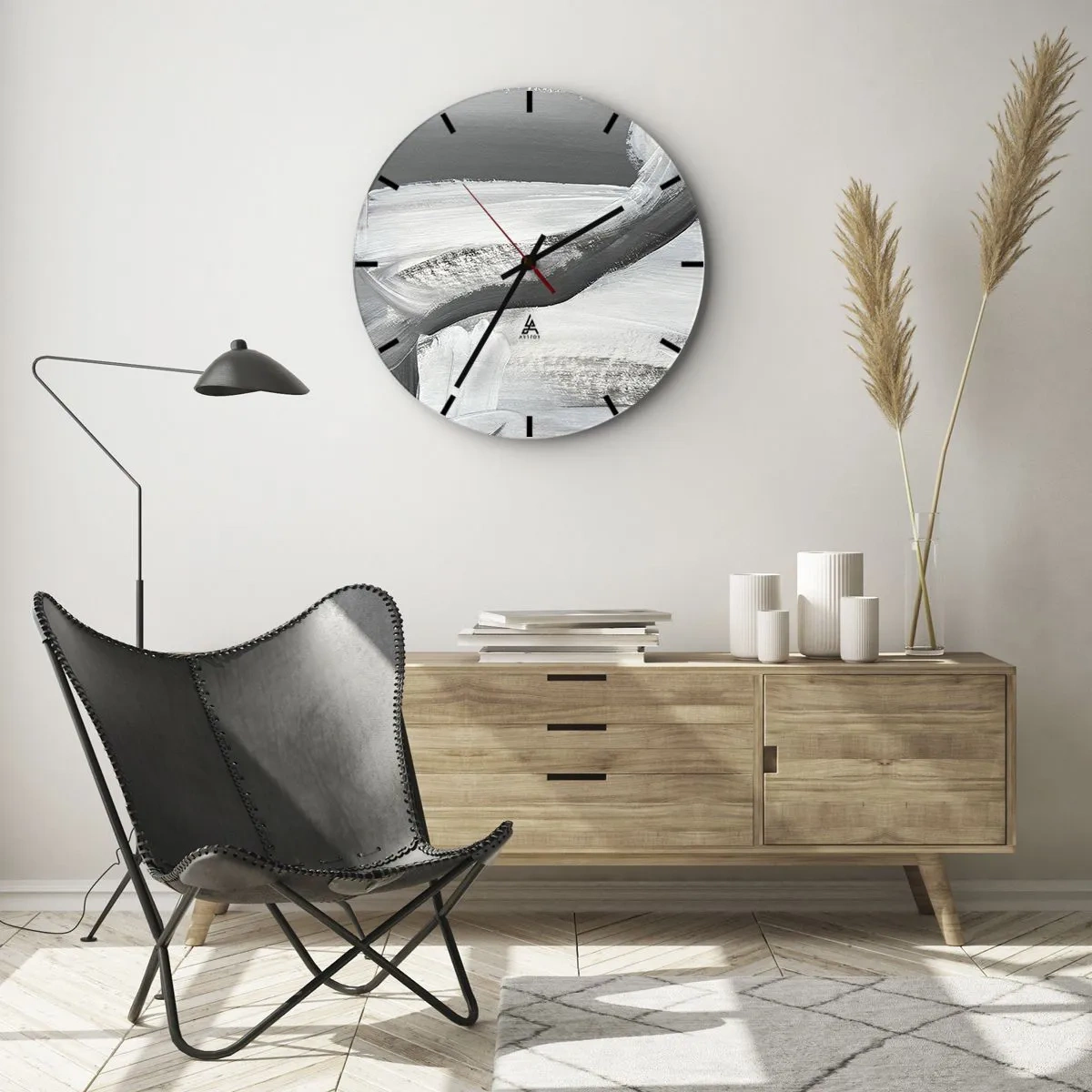 Horloge murale - Pendule murale - Coups de pinceau abstraits en noir et blanc - 30x30cm - Un geste décisif - Décoration murale moderne pour le salon, la cuisine et la chambre ARTTOR