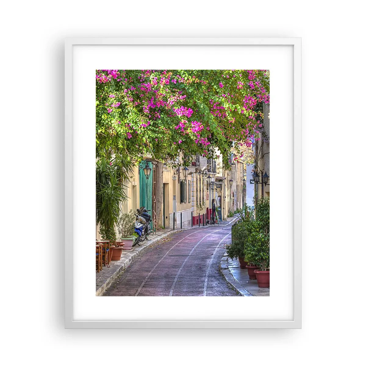 Affiche dans un cadre blanc - Poster - Allée fleurie - 40x50 cm