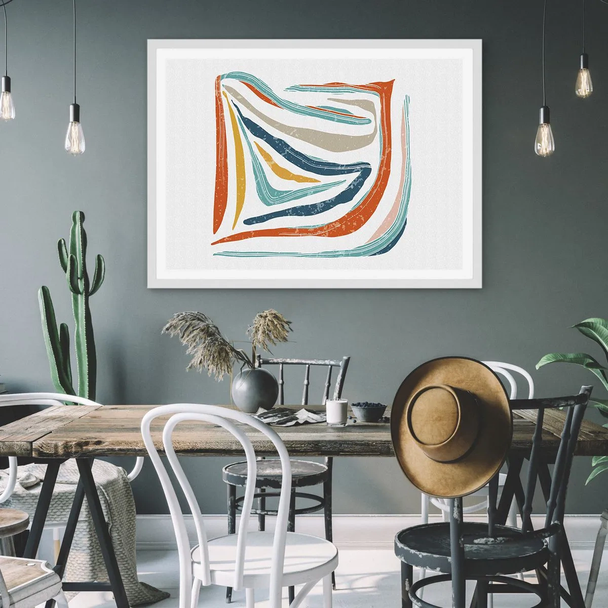 Affiche dans un cadre blanc - Poster - Abstraction avec un sourire amical - 91x61 cm