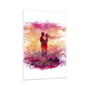 Impression sur verre - Image sur verre - Un couple s'embrassant sur un motif abstrait rose et orange - 70x100cm - Un coeur! Je n'ai pas besoin de beaucoup… - Décoration murale moderne pour le salon et la chambre ARTTOR