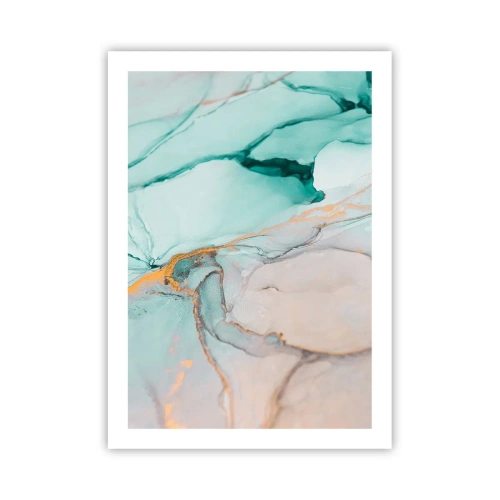 Affiche - Poster - Une composition abstraite dans des tons turquoise et or. - 50x70cm - Danse des formes et des couleurs - Décoration murale moderne pour le salon et la chambre ARTTOR