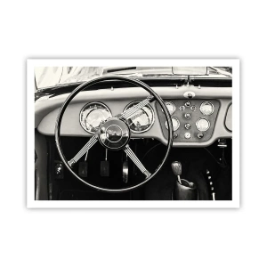 Affiche - Poster - Intérieur de voiture classique noir et blanc - 100x70cm - Rêve de collectionneur - Décoration murale moderne pour le salon et la chambre ARTTOR