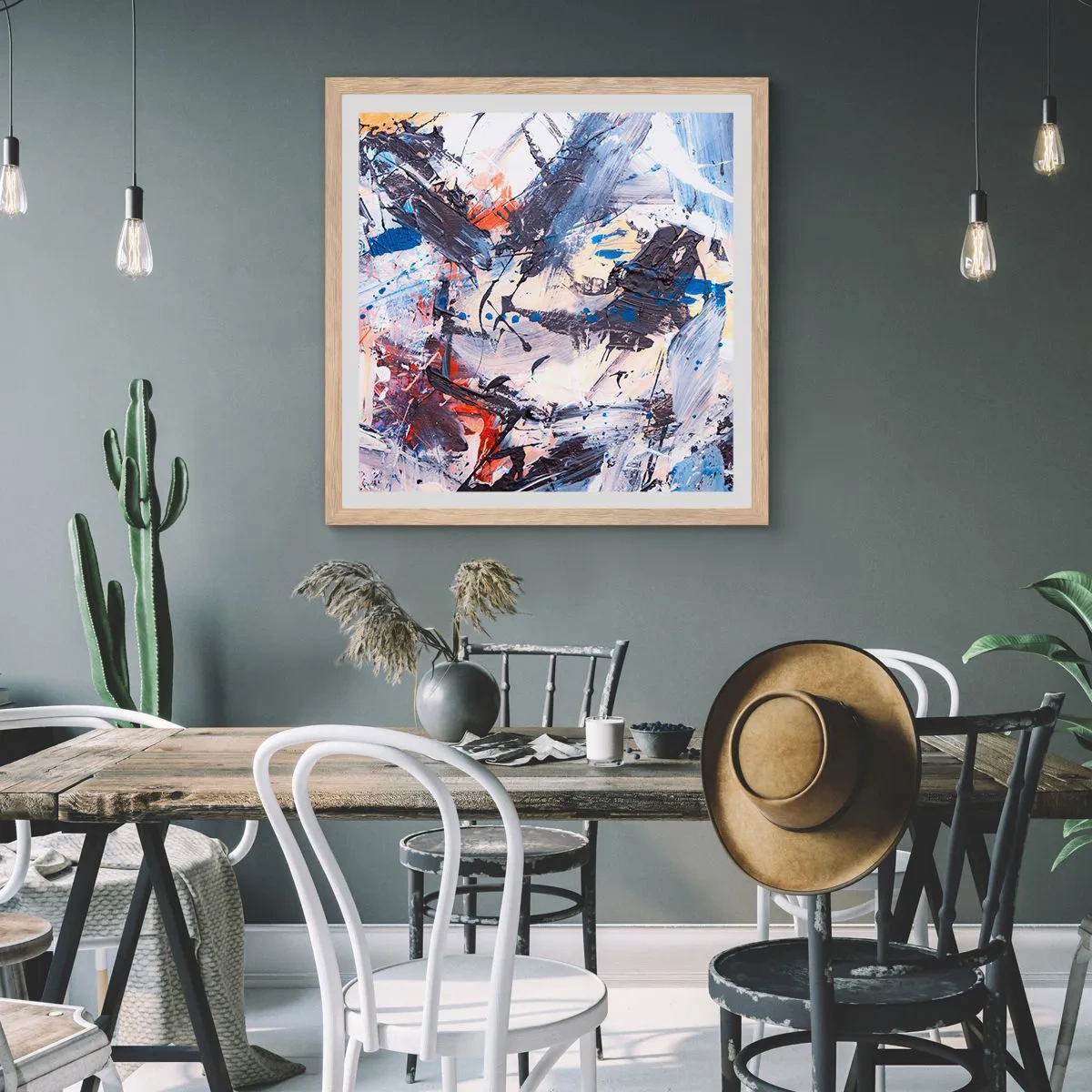 Affiche dans un chêne clair - Poster - La danse folle de l'abstrait - 60x60 cm