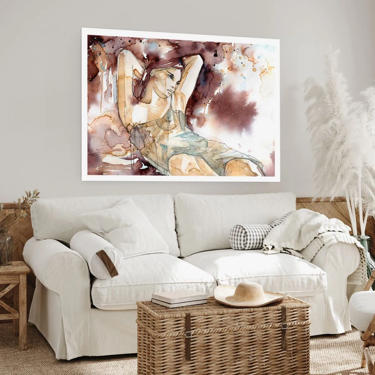 Affiche - Poster - Femme dans un style aquarelle artistique sur fond marron - 100x70cm - D'humeur lilas - Décoration murale moderne pour le salon et la chambre ARTTOR