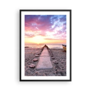 Affiche dans un cadre noir - Poster - Chemin de plage au coucher du soleil - 50x70cm - Moment d'expérience profonde - Décoration murale moderne pour le salon et la chambre ARTTOR