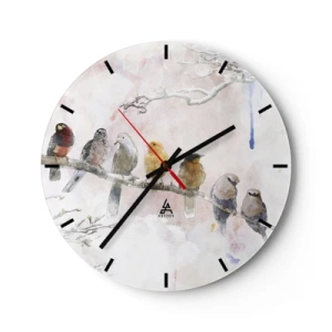 Horloge murale - Pendule murale - Aquarelle d'oiseaux assis sur une branche - 30x30cm - Rencontre ailée - Décoration murale moderne pour le salon, la cuisine et la chambre ARTTOR