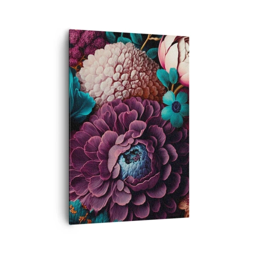 Impression sur toile - Image sur toile - Un bouquet de fleurs aux couleurs intenses sur fond sombre - 70x100cm - La nature en abondance - Décoration murale moderne pour le salon et la chambre ARTTOR