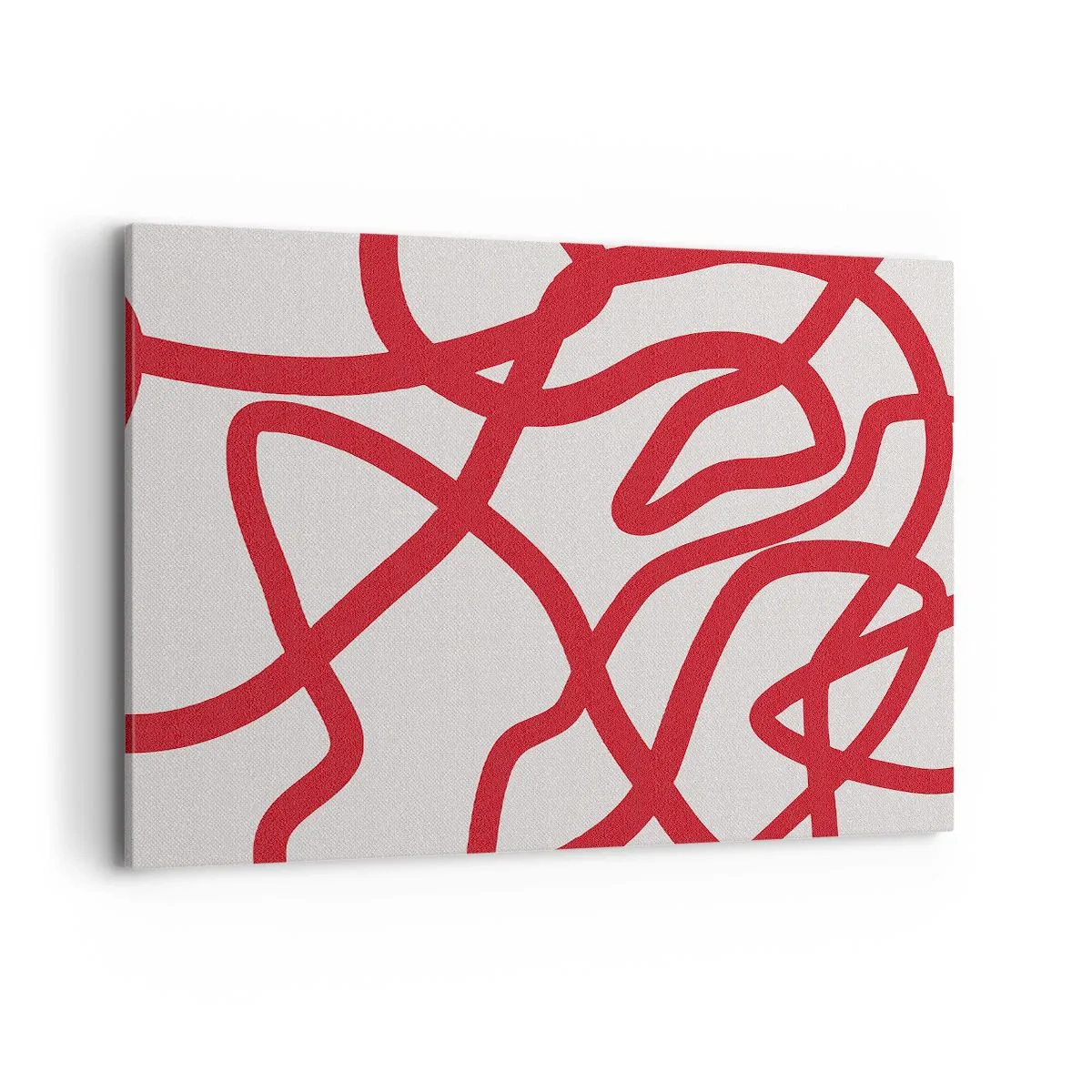 Impression sur toile - Image sur toile - Lignes abstraites rouges sur fond blanc - 100x70cm - Rouge sur blanc - Décoration murale moderne pour le salon et la chambre ARTTOR