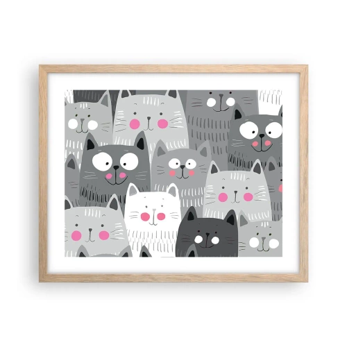 Affiche dans un chêne clair - Poster - Le monde des chats - 50x40 cm