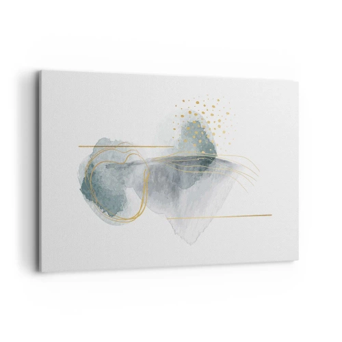 Impression sur toile - Image sur toile - Une composition abstraite dans des tons turquoise et or. - 100x70cm - À propos de la relation entre le gris et l'or - Décoration murale moderne pour le salon et la chambre ARTTOR