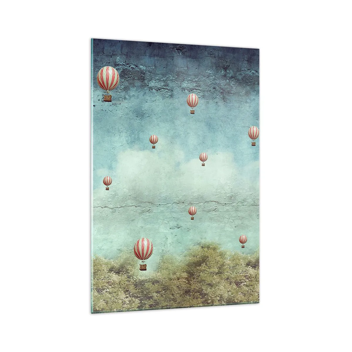 Impression sur verre - Image sur verre - Ballons rétro sur fond de ciel bleu et de verdure - 70x100cm - Libre de l'agitation de la vie - Décoration murale moderne pour le salon et la chambre ARTTOR