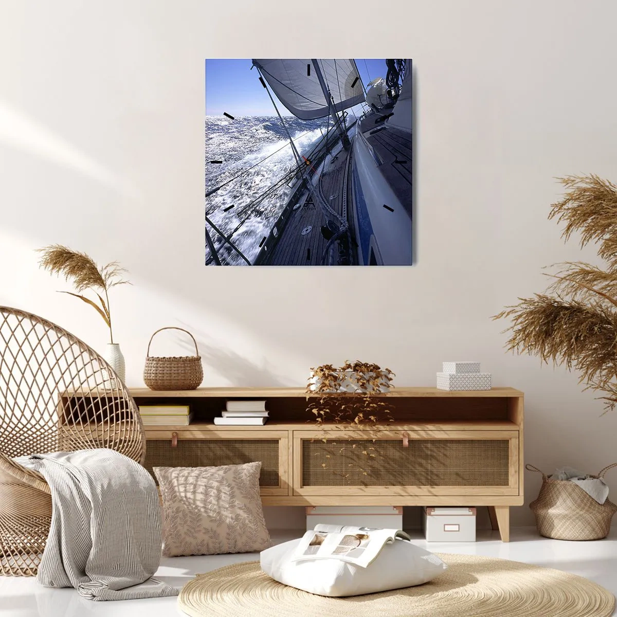 Horloge murale - Pendule murale - Un voilier dans une mer agitée avec des voiles blanches et un pont en bois. - 30x30cm - Je sais ce que c'est d'être un oiseau - Décoration murale moderne pour le salon et la chambre ARTTOR