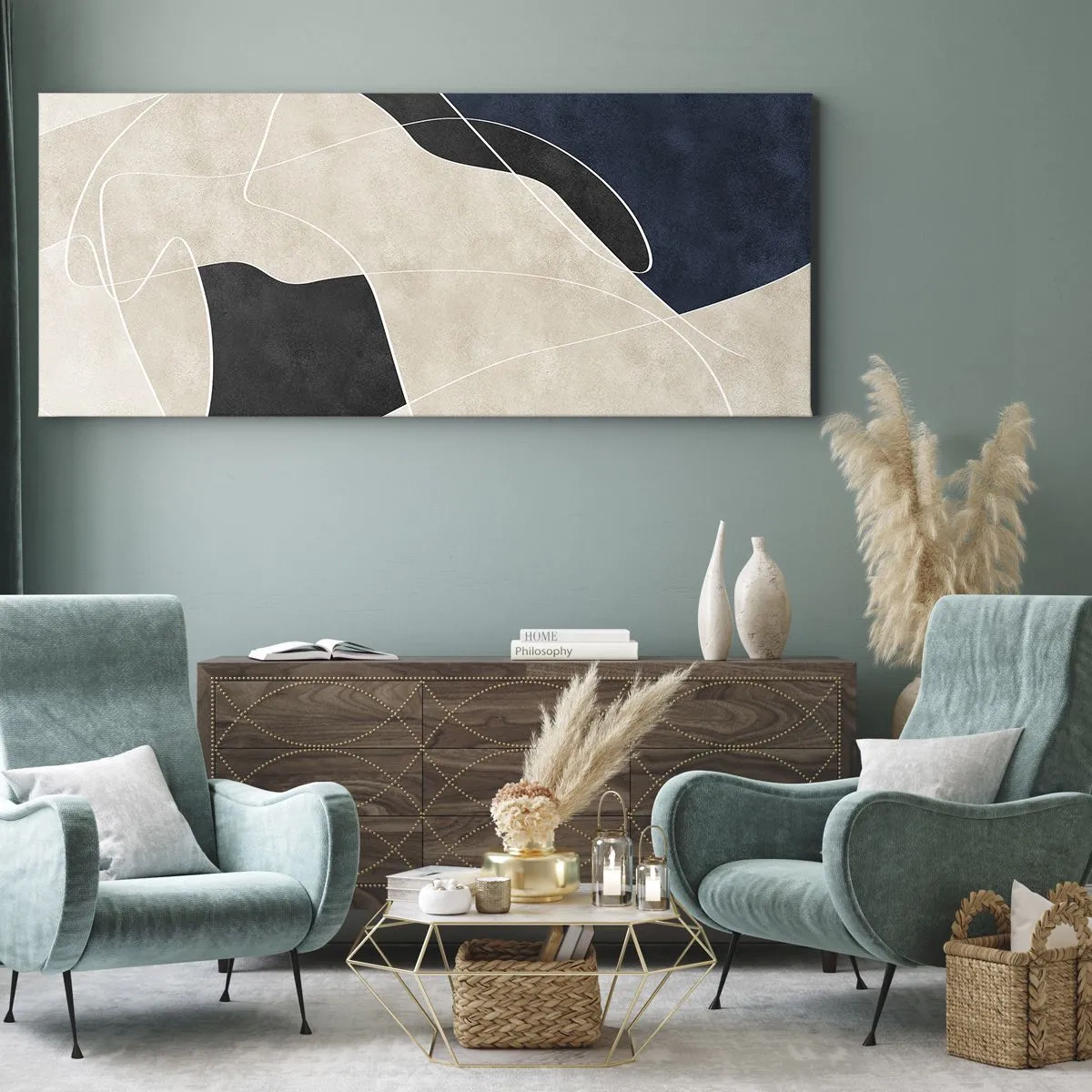 Impression sur toile - Image sur toile - Composition abstraite - contraste de couleurs - 100x40 cm