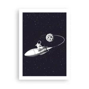 Affiche - Poster - Un astronaute debout sur une fusée volant dans l'espace - 50x70cm - Surfeur de l'espace - Décoration murale moderne pour le salon et la chambre ARTTOR