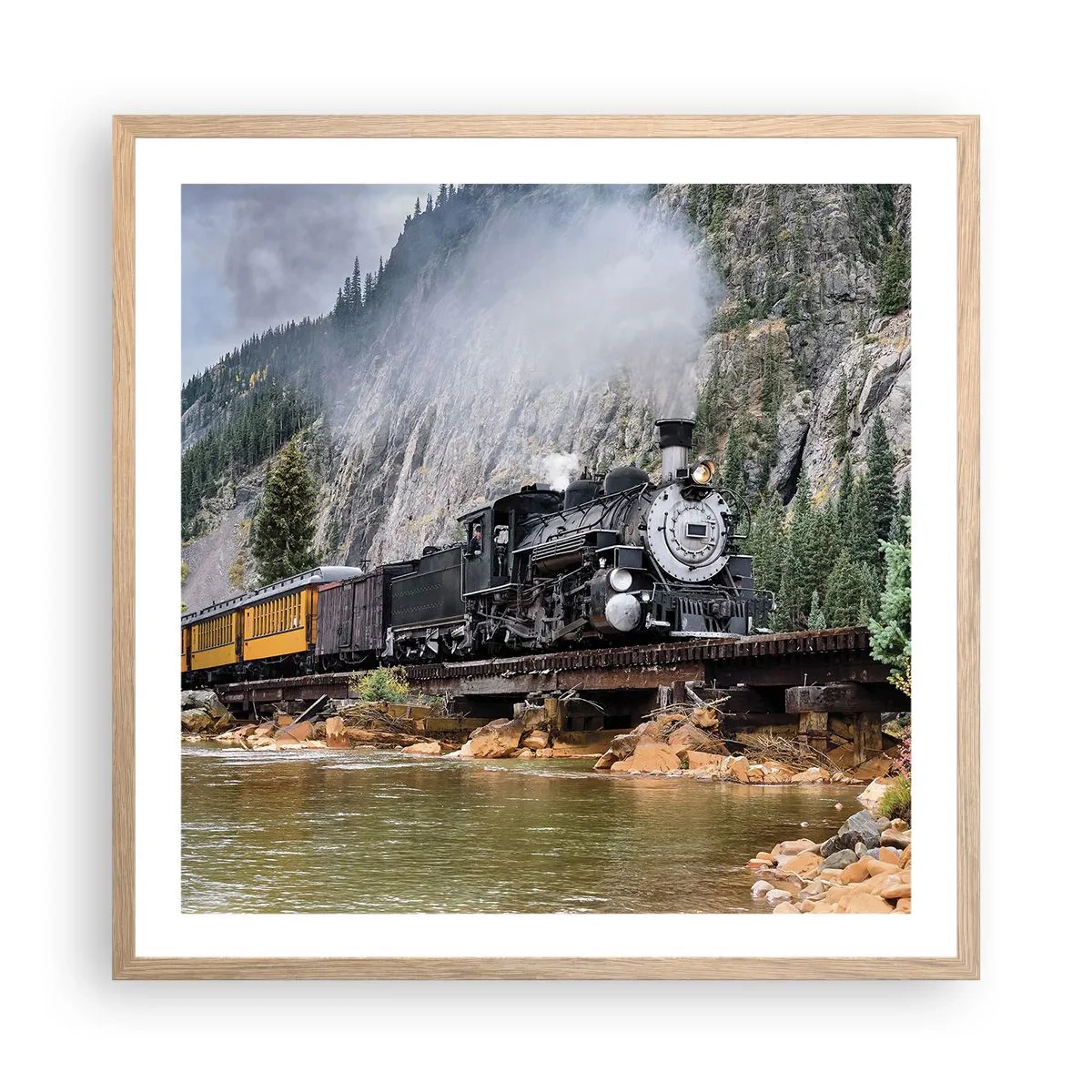 Affiche dans un chêne clair - Poster - Et lui jusqu'où? Jusqu'où? - 60x60 cm