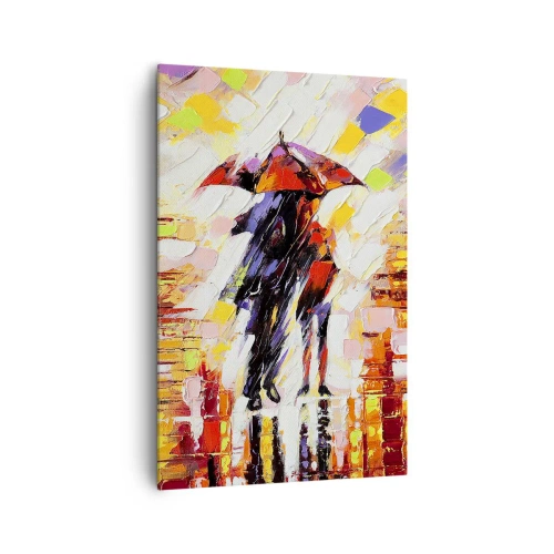 Impression sur toile - Image sur toile - Une scène abstraite d'une promenade sous un parapluie par une nuit pluvieuse. - 80x120cm - Ensemble à travers la nuit et la pluie - Décoration murale moderne pour le salon et la chambre ARTTOR