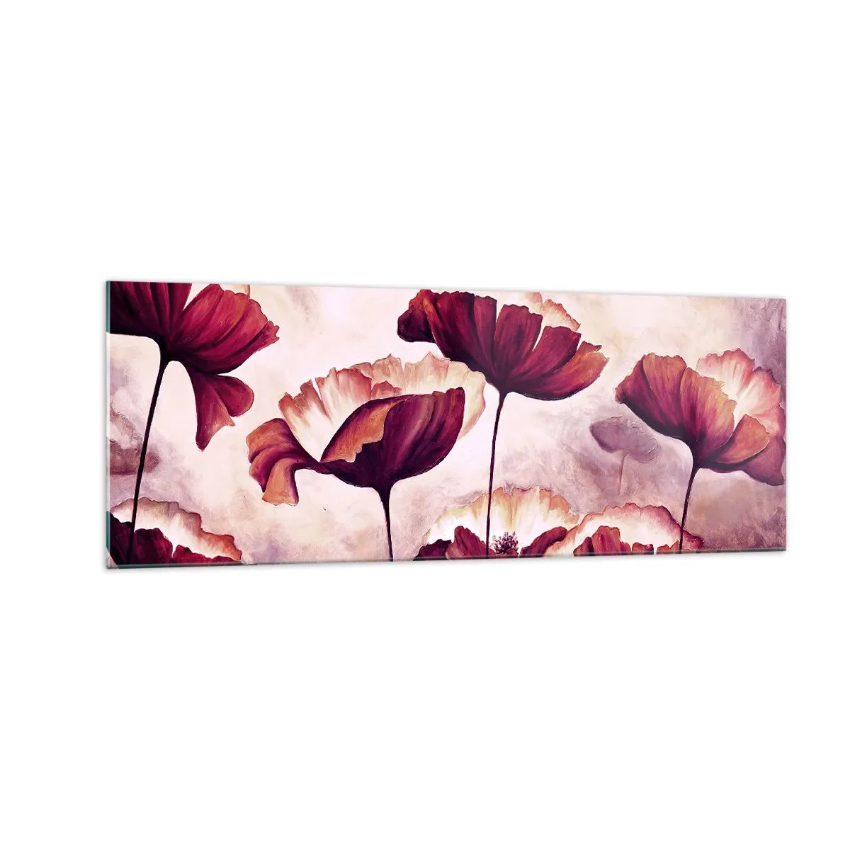 Impression sur verre - Image sur verre - Fleurs aux tons rouges et blancs sur un fond subtil - 140x50cm - Pétale rouge et blanc - Décoration murale moderne pour le salon et la chambre ARTTOR