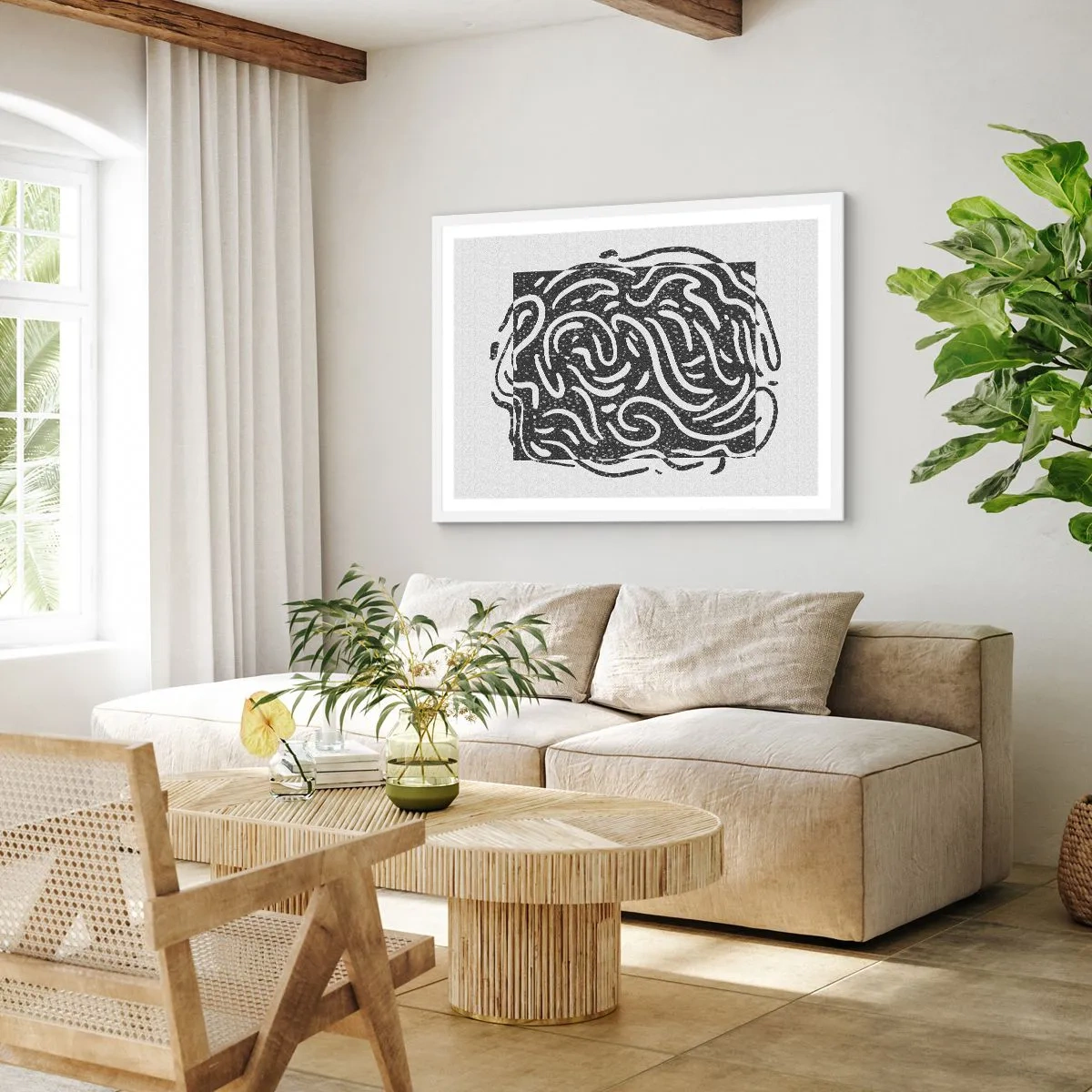 Affiche dans un cadre blanc - Poster - Abstraction : la danse de la joie - 91x61 cm