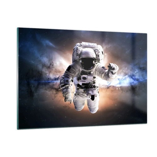 Impression sur verre - Image sur verre - Astronaute dans l'espace avec une galaxie en arrière-plan - 120x80cm - Salutations de l'espace - Décoration murale moderne pour le salon et la chambre ARTTOR