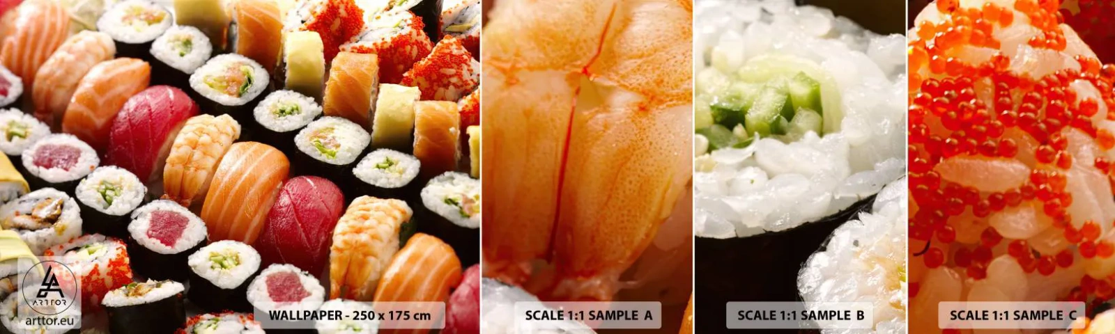 Échantillon De Papier Peint Standard Eco - Couleurs et saveurs d'Asie - La gastronomie, Sushi, Asie - 100x30 cm