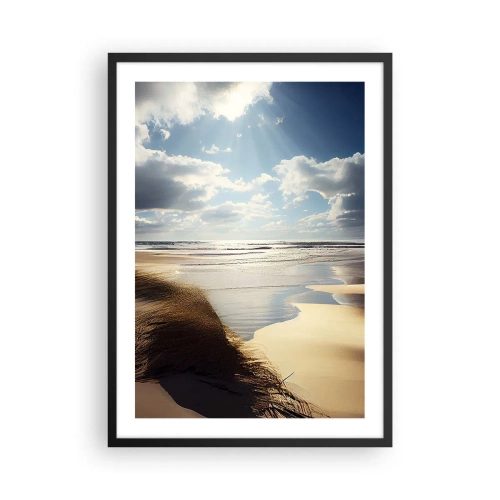 Affiche dans un cadre noir - Poster - Plage au coucher du soleil avec vagues et nuages - 50x70cm - Plage, plage sauvage - Décoration murale moderne pour le salon et la chambre ARTTOR