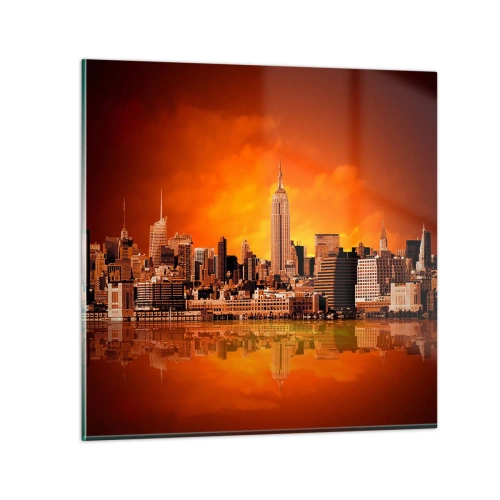 Impression sur verre - Image sur verre - Panorama de grande ville en jaune et bronze - 50x50 cm