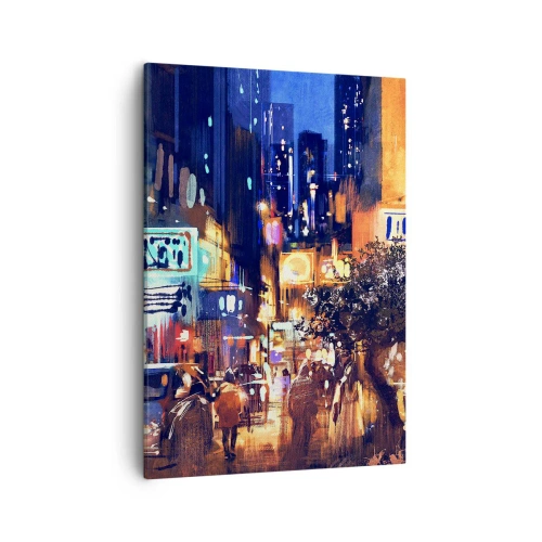 Impression sur toile - Image sur toile - Paysage urbain du soir dans le style impressionniste - 50x70cm - Et la ville ne dort pas - Décoration murale moderne pour le salon et la chambre ARTTOR