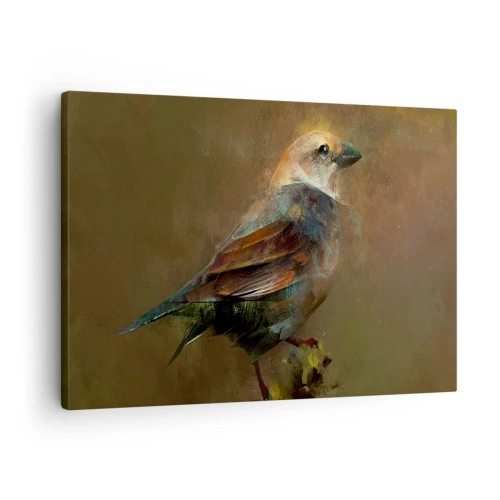 Impression sur toile - Image sur toile - Une interprétation artistique d'un moineau sur fond marron - 70x50cm - Un moineau, un petit oiseau - Décoration murale moderne pour le salon et la chambre ARTTOR