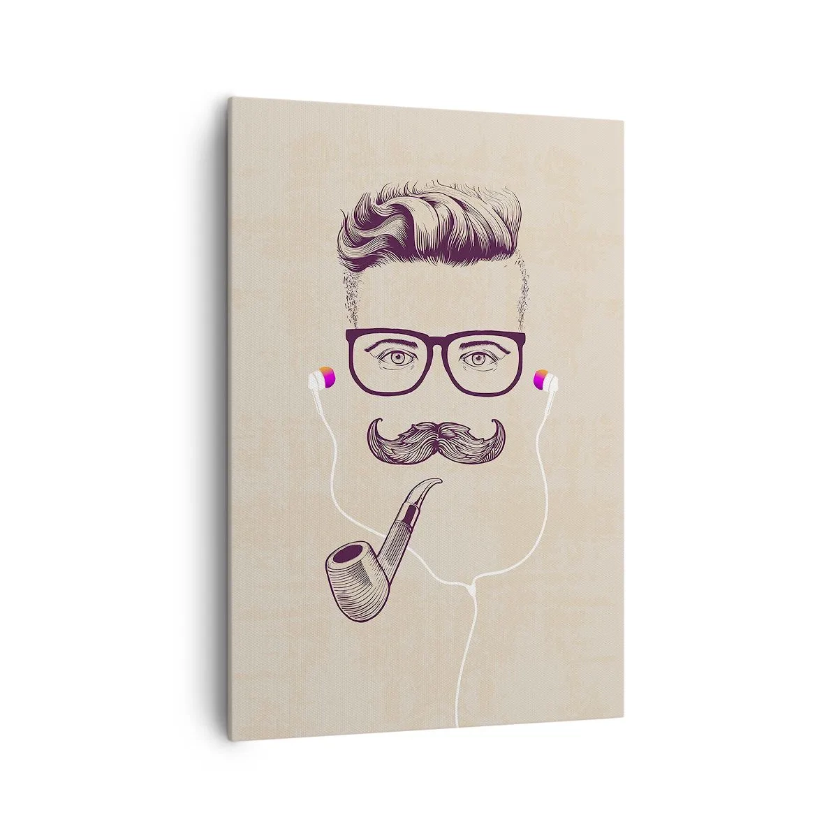 Impression sur toile - Image sur toile - Portrait rétro d'un homme avec une pipe, des écouteurs et des lunettes - 70x100cm - Un vrai homme? - Décoration murale moderne pour le salon et la chambre ARTTOR