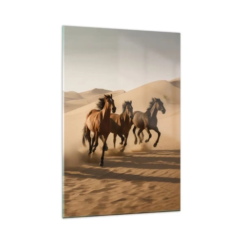 Impression sur verre - Image sur verre - Chevaux au galop sur fond de désert - 80x120cm - Libre comme le vent - Décoration murale moderne pour le salon et la chambre ARTTOR