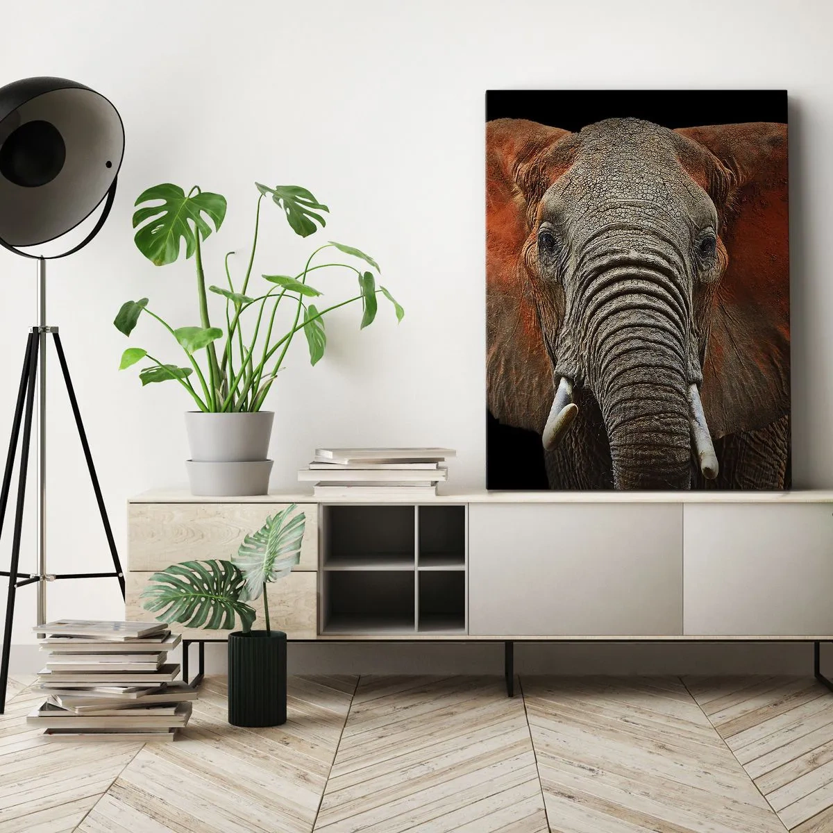 Impression sur toile - Image sur toile - Portrait d'un éléphant sur fond noir - 50x70cm - Je suis sauvage, et toi? - Décoration murale moderne pour le salon et la chambre ARTTOR