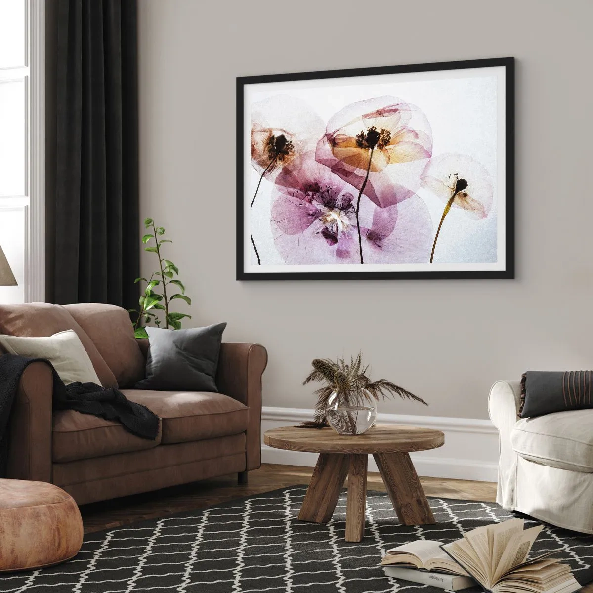 Affiche dans un cadre noir - Poster - Corps de fleurs transparente - 91x61 cm
